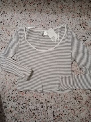 Camiseta H&M Rayas Manga Larga Cuello Redondo