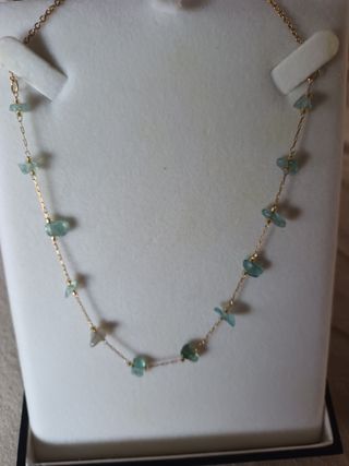 Gargantilla Acero Dorada Piedras turquesas