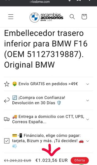 Embellecedor Parachoques BMW X6 Inox