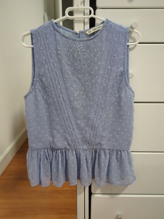 Camisa Zara Basic Gasa Azul Sin Mangas con forro 