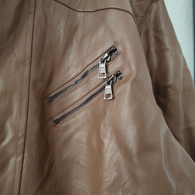 Cazadora biker polipiel marrón hombre nueva