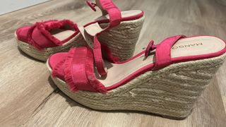 Sandalias Mango Esparto Plataforma Rosa