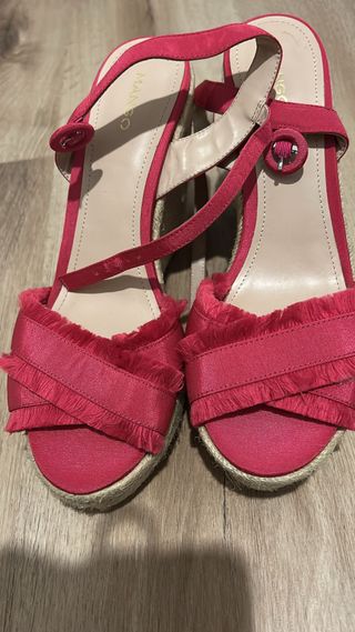 Sandalias Mango Esparto Plataforma Rosa