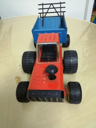 Tractor Rojo Juguete con Remolque Azul