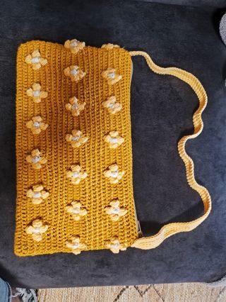 Bolso Crochet Amarillo Flores Hecho a Mano