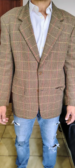 Giacca vintage a quadri marrone multicolore