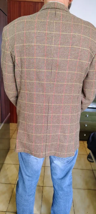 Giacca vintage a quadri marrone multicolore