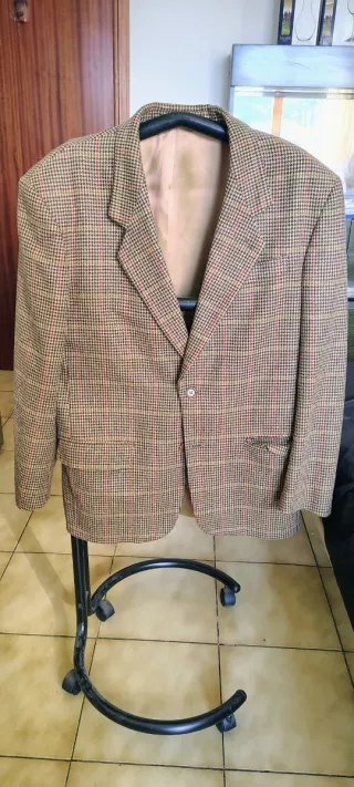 Giacca vintage a quadri marrone multicolore