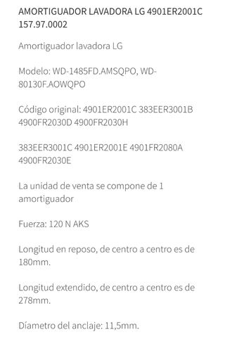 Amortiguadores Lavadora LG