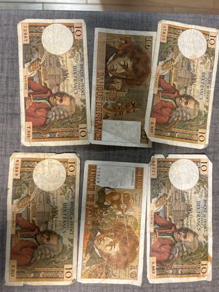 6 Billetes 10 Francos Franceses 1974