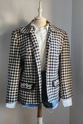 Blazer Vintage Cuadros Azul y Blanco