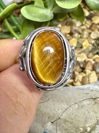 Talla grande Anillo Plata Ley Ojo de Tigre