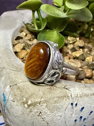 Talla grande Anillo Plata Ley Ojo de Tigre