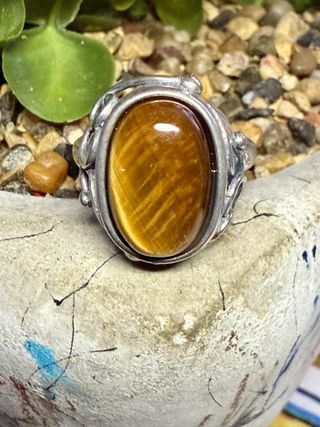 Talla grande Anillo Plata Ley Ojo de Tigre