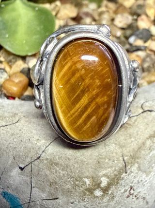 Talla grande Anillo Plata Ley Ojo de Tigre