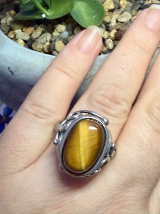Talla grande Anillo Plata Ley Ojo de Tigre