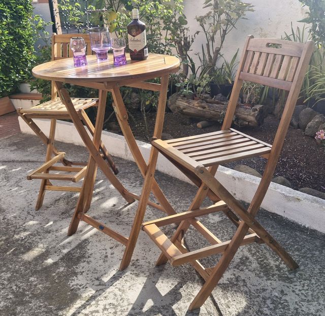 CONJUNTO EXTERIOR TECA PLEGABLE 2 SILLAS+MESA 80cm