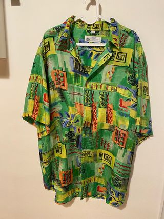 Camisa Vintage C&A Seda Estampada Verde Talla L