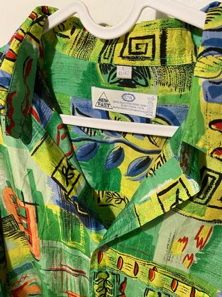 Camisa Vintage C&A Seda Estampada Verde Talla L