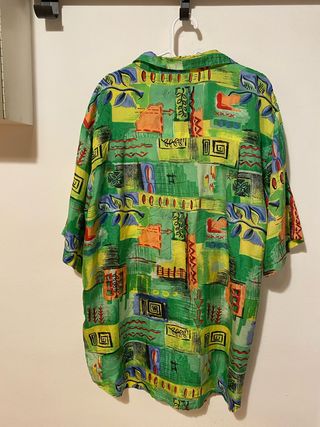 Camisa Vintage C&A Seda Estampada Verde Talla L