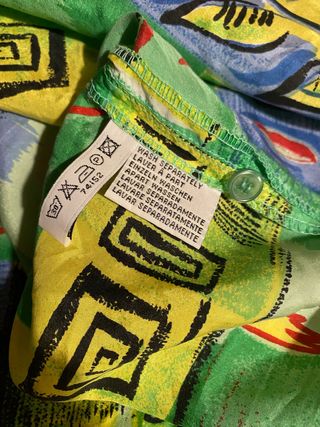 Camisa Vintage C&A Seda Estampada Verde Talla L