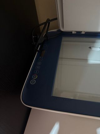 Impresora HP blanca y azul