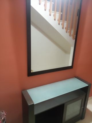 Mueble recibidor madera y cristal + espejo 
