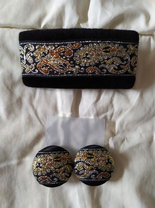 Conjunto Complemento Vintage Negro y Dorado.