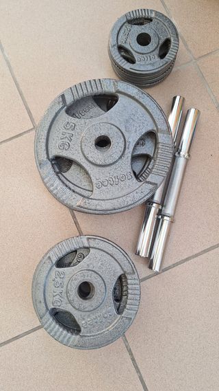 2 Barras y 12 Discos de Pesas
