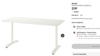 Mesa de despacho BEKANT Ikea blanca 160x80