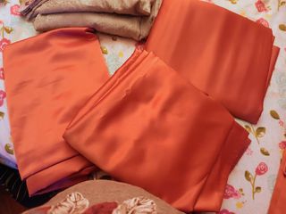 2 juegos de Cortinas satinadas color cobre y verd