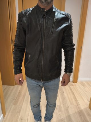 Chaqueta de Piel Motera Jack & Jones Negra