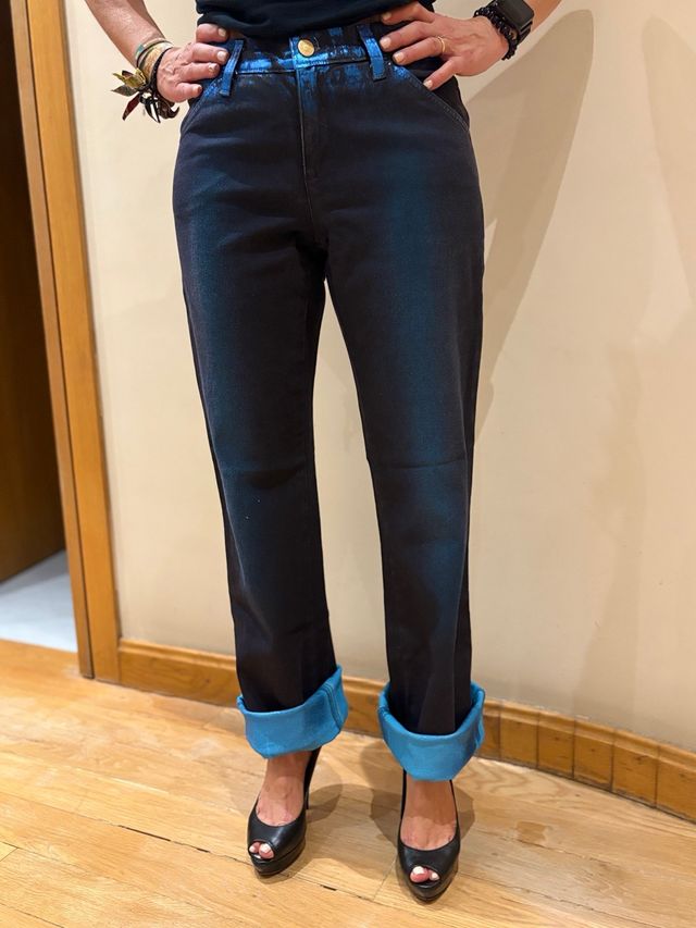 Pantalones rectos metalizados PianuraStudio