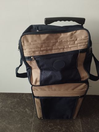 Maleta de cabina + neceser zapatos beige/azul