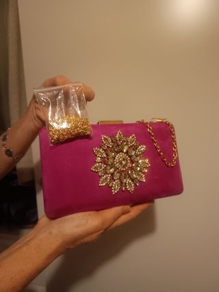 Bolso Clutch Fiesta color Buganvilla con Pedrería