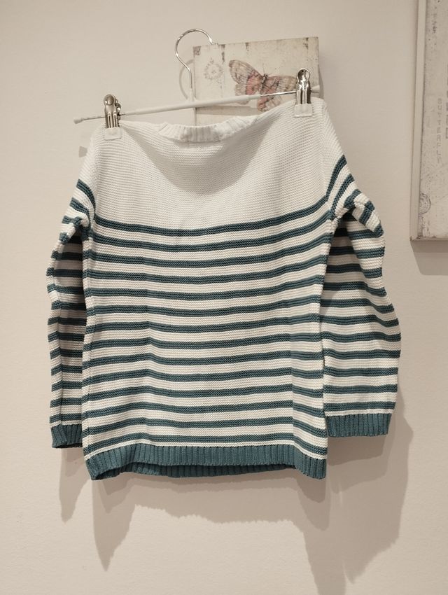 Jersey rayas blanco y azul petróleo