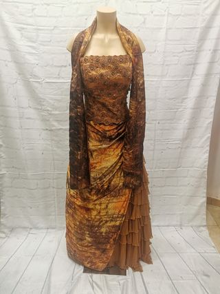 LIQUIDACION! Vestido alta costura marrón y dorado 