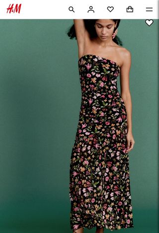 Vestido H&M flores drapeado negro
