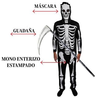 Disfraz Esqueleto Terror Mono Enterizo Adulto XL