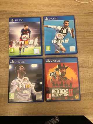 Lote 4 Juegos PS4: FIFA 16, 18, 19 y Red Dead 2