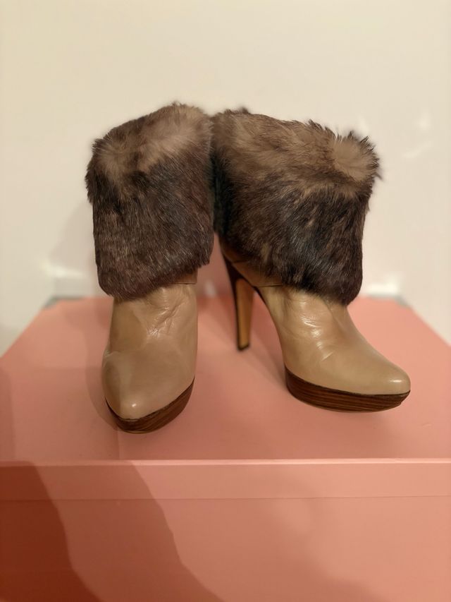 Botas Pura Lopez Piel y Pelo Beige Marrón