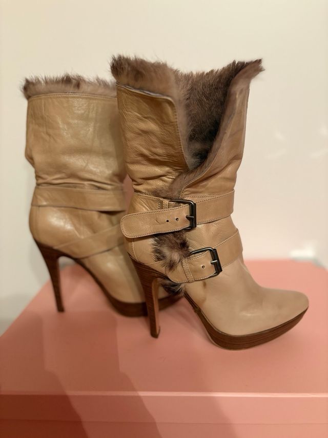 Botas Pura Lopez Piel y Pelo Beige Marrón