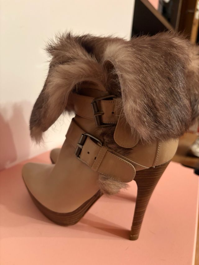 Botas Pura Lopez Piel y Pelo Beige Marrón