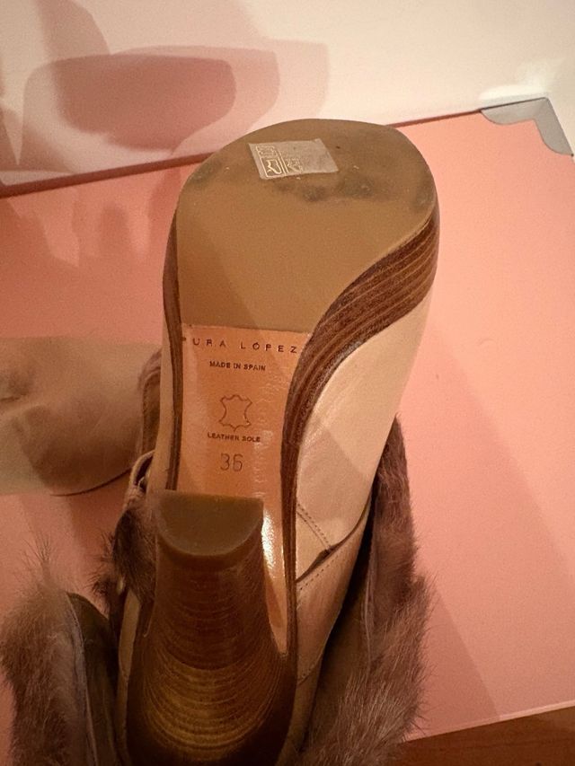 Botas Pura Lopez Piel y Pelo Beige Marrón