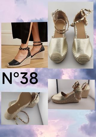 Zapatos de cuña dorados con tachuelas Talla 38