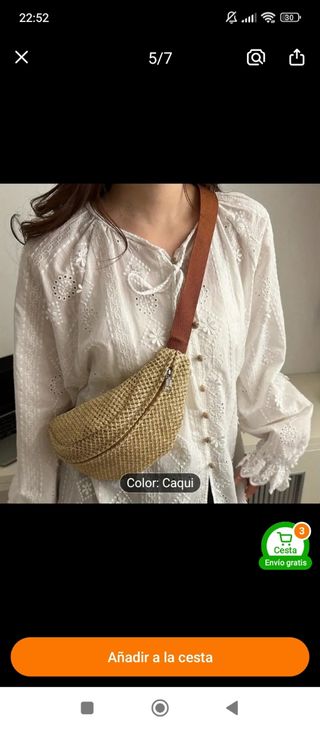 Riñonera de rafia color caqui