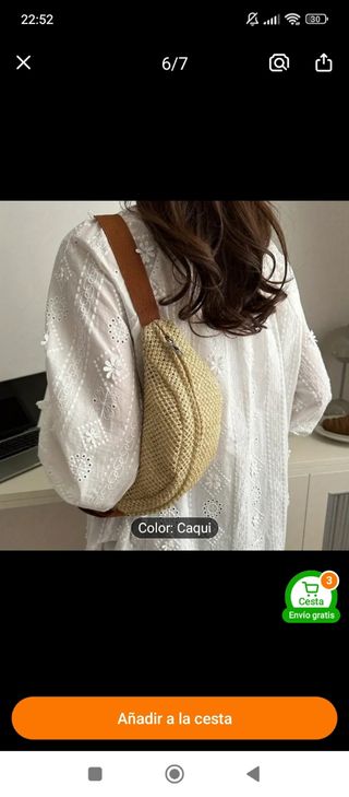 Riñonera de rafia color caqui