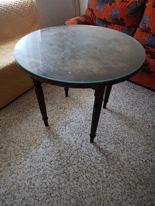 Mesa camilla redonda cristal y madera