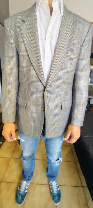 Giacca vintage a quadri blu