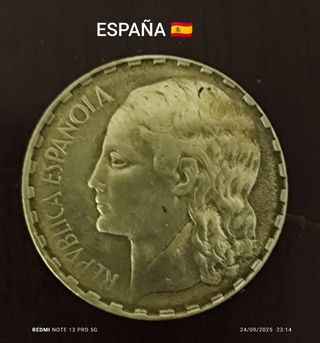 Moneda República Española una peseta 1937